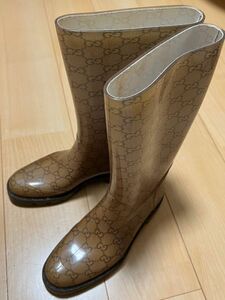 【 GUCCI 〕グッチ レインブーツ ブラウン GG柄 ラバーブーツ 雨靴 イタリア製 37 24cm