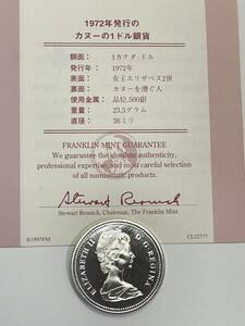 カナダ　1972年　エリザベス女王　カヌーを漕ぐ人　カナダ1ドル 銀貨 コイン