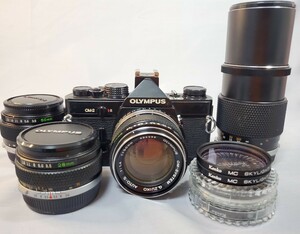 当時物 時代品 OLYMPUS オリンパス OM-2 カメラ レンズ セット まとめ 光学機器 写真 黒ボディ フィルムカメラ 一眼レフ