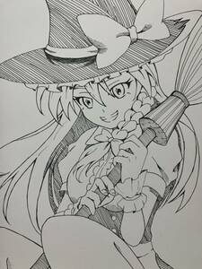 手描きイラスト　東方プロジェクト　東方　モノクロ　霧雨魔理沙