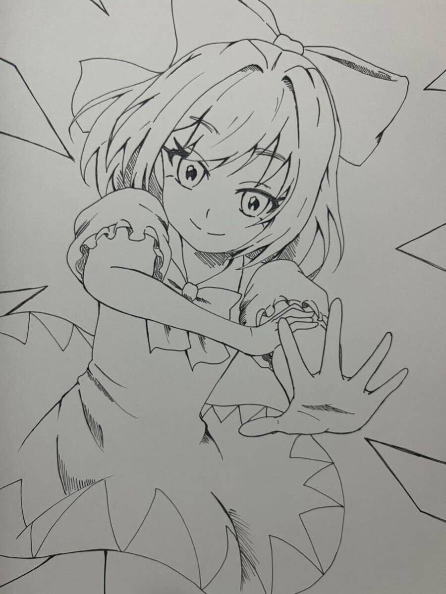 Ilustración dibujada a mano Touhou Project Touhou Cirno Monocromo, historietas, productos de anime, ilustración dibujada a mano