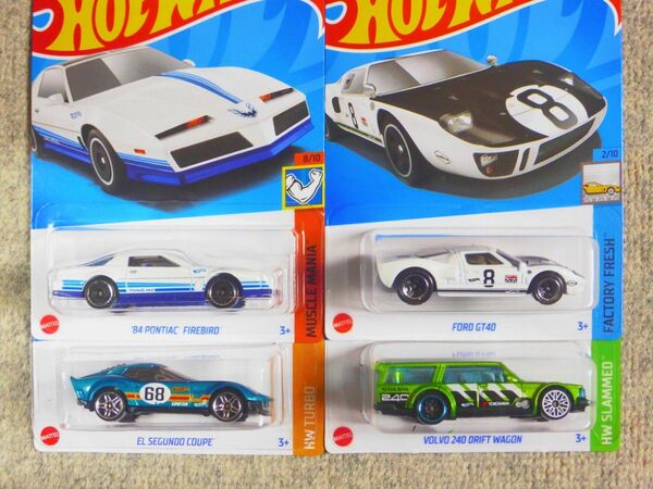 ホットウィール　エルセグンドクーペ　フォードGT40 ポンティアックファイヤーバード　ボルボドリフトワゴン