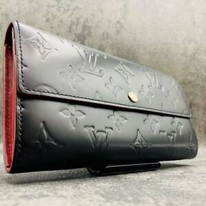 【美品】ルイヴィトン LOUIS VUITTON 長財布 ジッピー ウォレット ヴェルニ サラ モノグラム ブラック レッド モノグラム ビトン