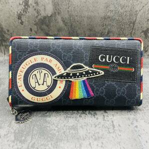 未使用級 GUCCI グッチ 長財布 ラウンドファスナー ナイトクーリエ GGスプリーム UFO 惑星 黒 ブラック メンズ レディース ビジネスの画像2