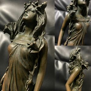 ブロンズ像 花の妖精像 花の妖精 女神像 美人像 西洋美術 西洋骨董 銅像 美女 置物 インテリア 美人 高さ約31㎝ 重さ約3.2kgの画像9
