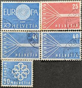【外国切手】 スイス 1960年09月19日 発行 1957年07月15日 発行 1959年06月22日 発行 EUROPA切手 19本スポークのローリングホイ 消印付き