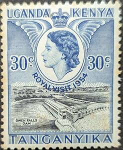 【外国切手】 ケニヤ、ウガンダ及びタンザニア 1954年04月28日 発行 王室訪問 - 1954 年発行 「ROYAL VISIT 1954」を加刷 未使用