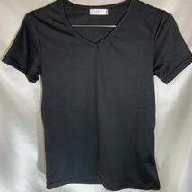 Vネック シャツ 半袖 きれいめ シンプル カットソー レディース Tシャツ 黒 M_画像3