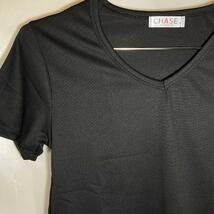 Vネック シャツ 半袖 きれいめ シンプル カットソー レディース Tシャツ 黒 M_画像4