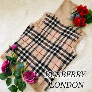 BURBERRY LONDON バーバリー ロンドン レディース 女性 ニット ノースリーブ タートルネック ハイネック ノバチェック ベージュ Sサイズ 1 