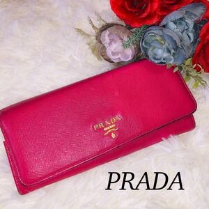 PRADA プラダ レディース 女性 長財布 財布 ウォレット ブランド財布 ピンク ビビットカラー 三角ロゴ 大容量 ママ 主婦