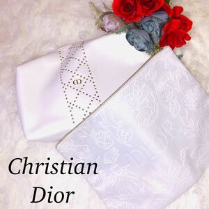 Christian Dior クリスチャン ディオール レディース 女性 ポーチ ミニポーチ 小物入れ ホワイト 白 ２点セット フラットポーチ 袋 