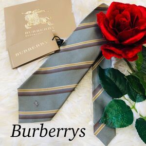 Burberrys バーバリー BURBERRY メンズ 男性 紳士 ネクタイ 総柄 グリーン 緑 ホースロゴ ロゴ刺繍 ビジネス 結婚式 剣先 8.8cm