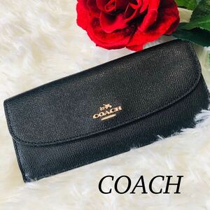 COACH コーチ レディース 女性 財布 長財布 ブランド財布 黒 ブラック ホースアンドキャリッジ ホース&キャリッジ シンプル 美品 