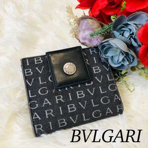 BVLGARI ブルガリ メンズ 男性 紳士 財布 二つ折り財布 ブランド財布 ウォレット ロゴマニア キャンバス ブラック 黒 定番 人気 