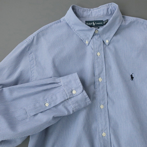 ビッグサイズ◎RalphLauren スモールチェック ボタンダウンシャツ ポニー刺繍 ブルー (XXL)