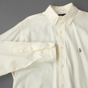 90s ラルフローレン RalphLauren ボタンダウンシャツ カラーポニー刺繍 オフホワイト 15(M)