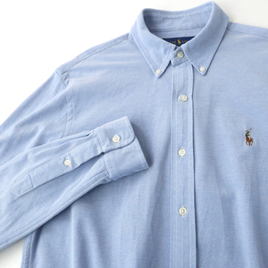 ラルフローレン KNIT OXFORT ボタンダウンシャツ 鹿の子コットン カラーポニー刺繍 ブルー(M)