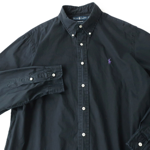 90s ラルフローレン ボタンダウンシャツ ブラック(XL) ポニー刺繍