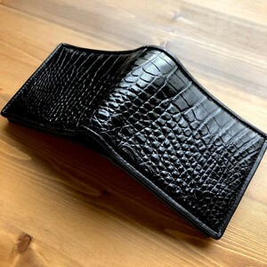 【土屋革具 】【無双】 一枚革 クロコダイル メンズ 財布 二つ折り 折り財布 新品 黒 ブラック 未使用