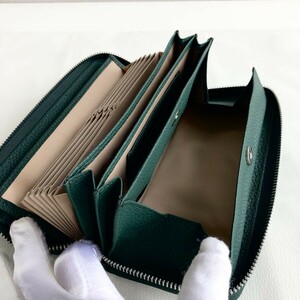【土屋革具 】長財布 本革 ボックス型 大容量 グリーン緑 ラウンドファスナー メンズ レディース じゃばら コインケース カードケース