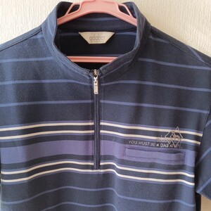 adabat　ゴルフウェア　お洒落なハーフジップ半袖シャツ　サイズは48　紺系　美品