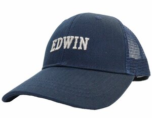 エドウィン メッシュキャップ 6方 ロゴ刺繍 ヘリンボン EDWIN 約57cmから約59cm対応 サイズ調節可能★ネイビー★新品