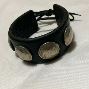 goros Goro's Conti . bracele coin 5 cent leather bangle SADDLE LEATHER black 