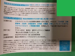 送50 青山なぎさ 応募券【1st写真集 『Nagisa』】限定プレゼント企画