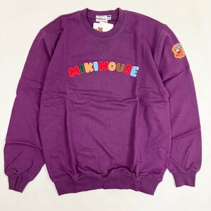 ◆【未使用品】MIKI HOUSE ミキハウス タグ付き ロゴ 刺繍 長袖 スウェット トレーナー トップス 30周年 M/L レディース パープル 0.45kg m