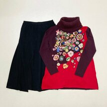 ●TOKUKO 1er Vol トクコプルミエヴォル 2点まとめ セーター スカート タートルネック 刺繍 花柄 無地 日本製 サイズ9 レディース 0.86㎏●_画像1