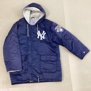 ■良品 90s STARTER スターター YANKEES ヤンキース 裏ボアベンチコート ナイロンジャケット ヴィンテージ 古着 サイズL ネイビー/1.26kg■