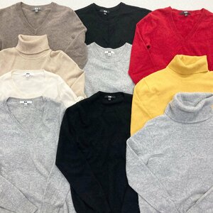 ●UNIQLO ユニクロ カシミヤ100％ ニット セーター 10点 クルーネック Vネック ハイネック サイズMIX レディース 卸 現状品 2.07kg●