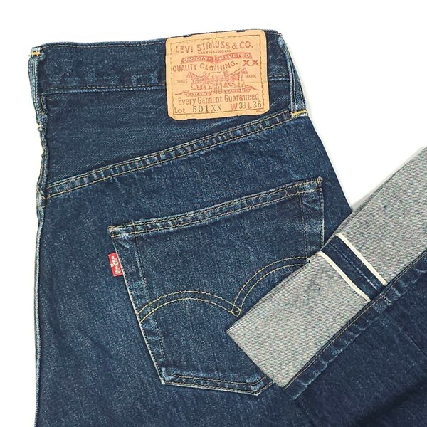 濃紺！米国製Levi'sリーバイス☆501XXヴィンテージ 復刻W33ジーンズ ジーパン デニムパンツBIG-EビッグEバレンシア工場USA製アメリカ製555