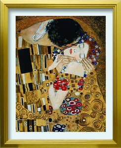 クリムト Gustav Klimt 「The kiss / 接吻」額付き　Sサイズ(ゴールド・金色)　高級アートプリント　