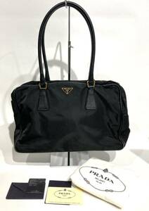 ★bk-624 プラダ PRADA バッグ トート ショルダー ブラック 黒 サフィアーノ ナイロン ギャランティカードBL0106(T156-19)