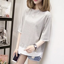 重ね着風Tシャツ　グレー　3Lサイズ ゆったりトップスお洒落ラフ　韓国ファッション_画像4