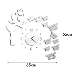 妖精 時計 シルバー　3Dウォールクロック 妖精 ウォールステッカー 韓国 立体時計 ギフト インテリア時計 子供 DIY☆