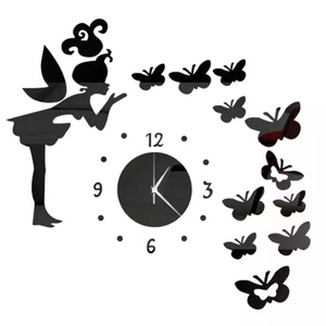 妖精 時計 ブラック　3Dウォールクロック 妖精 ウォールステッカー 韓国 立体時計 ギフト インテリア時計 子供 DIY☆