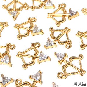 c2265 愛のキューピット弓矢ジルコニアチャーム6個【天使ピアス ハンドメイド用アクセサリーパーツ素材】蒸気猫パーツ