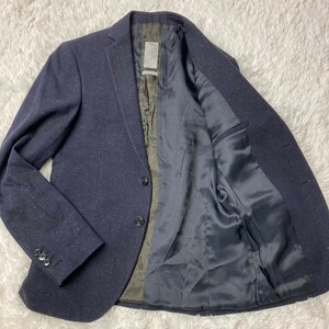 美品 ザラマン ZARA MAN テーラードジャケット 2B ネイビー 46表記 ストレッチ素材 M相当 紺色 総柄 上着 メンズ 春秋冬 ブレザー MEN'S