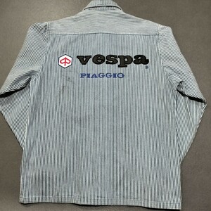 vespa　PIAGGIO ベスパ　ワークシャツ　ヒッコリーシャツ　ワッペン　刺繍　ストライプ　ヒッコリー　大きめMサイズ　Lサイズ相当