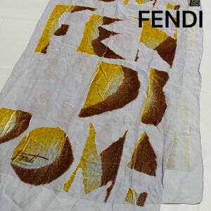 美品★FENDI★ ロングスカーフ シフォン ベロア シルク混 グレー ブラウン