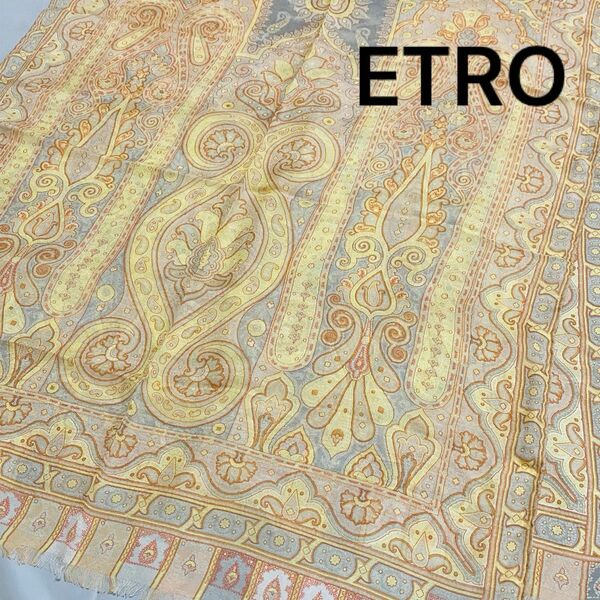 ★ETRO★ ロングスカーフ ペイズリー柄 シフォン シルク オレンジ グレー