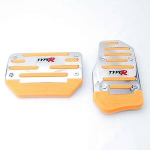 【送料無料】 AT用 ペダルカバー Type R オレンジ 2個セット アルミ ステンレス オートマ AT車 汎用 フットペダル 橙 ブレーキ アクセル