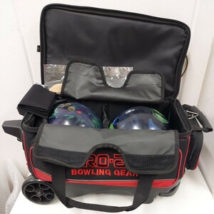 ★ボーリング ボール 2点 収納バッグ キャリーカート セット PRO‐am BOWLING GEAR★ EBONITE USBC☆4B240048C/SCANDAL USBC☆5L100099A★