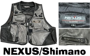 新品同然NEXUS/SHIMANOシマノ★ナイロンメッシュSpatterMeshフィッシング・ベスト★シルバー★L