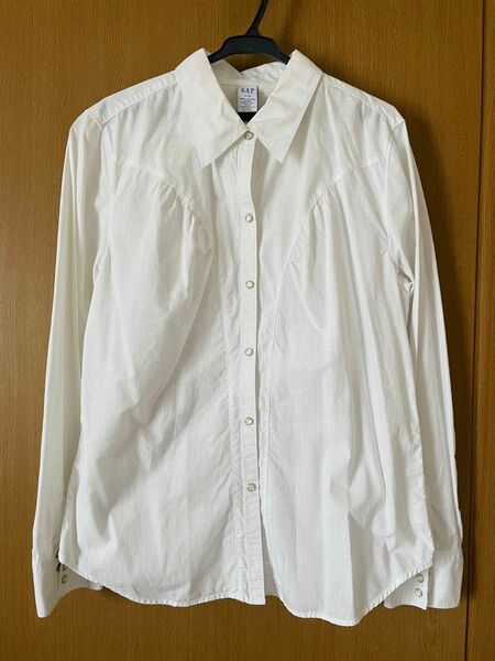 GAP コットンシャツ 白 長袖 無地 スナップボタン式 ウエスタンシャツ Lサイズ