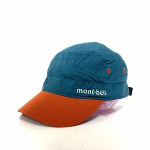 美品 mont-bell キッズ用 モンベル サイズフリー キャップ 帽子 51cm-54cm キャンプ アウトドア レジャー 子供用 オレンジ ブルー