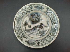 中国古玩 明時代 呉須 染付皿 直径約15.8cm 【1-t1】